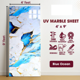 UV Marble Sheets, Blue Ocean Veined , 1 Sheet, 4 X 9 Feet