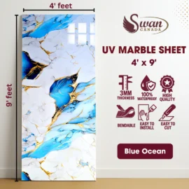 UV Marble Sheets, Blue Ocean Veined , 1 Sheet, 4 X 9 Feet