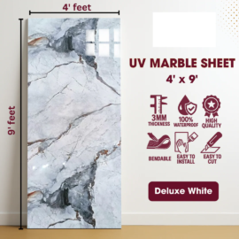UV Marble Sheets, Deluxe White, 1 Sheet, 4 X 9 Feet