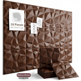 3D Wall Panels, Walnut Brown, 19.7" x 19.7"